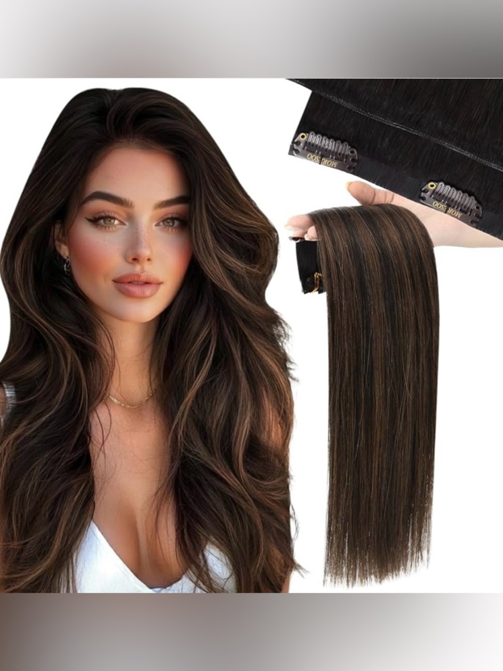 Dark Brown Chestnut Brown Balayage Human Hair Seamless Clip In Hair Extensions